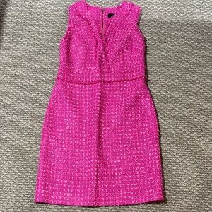 J. Crew Vibrant Pink Tweed Midi Dress